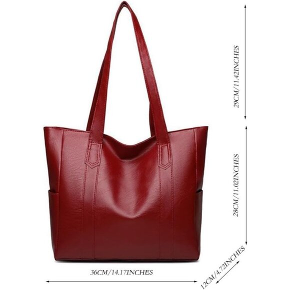 Elegant Red Leather Tote Bag - Picture 3 of 9